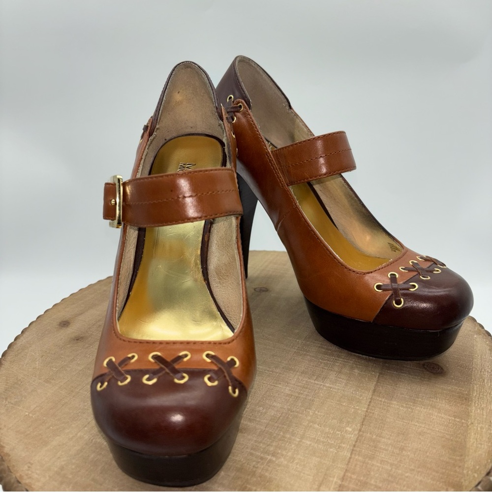 Michael Kors Hancock Platform Mary Jane Two-Tone Brown Heels
